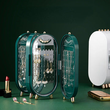 Foldable Jewelry Organizer with Mirror – Earring, Necklace & Ring Holder
