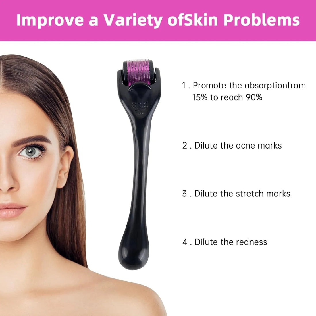 540 Titanium Derma Roller for Hair & Beard Growth | Microneedle Skin Care Face Roller